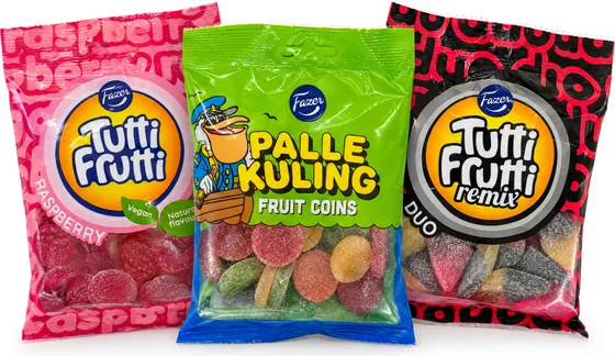 Fazer Tutti Frutti ja Palle Kuling -makeispussit